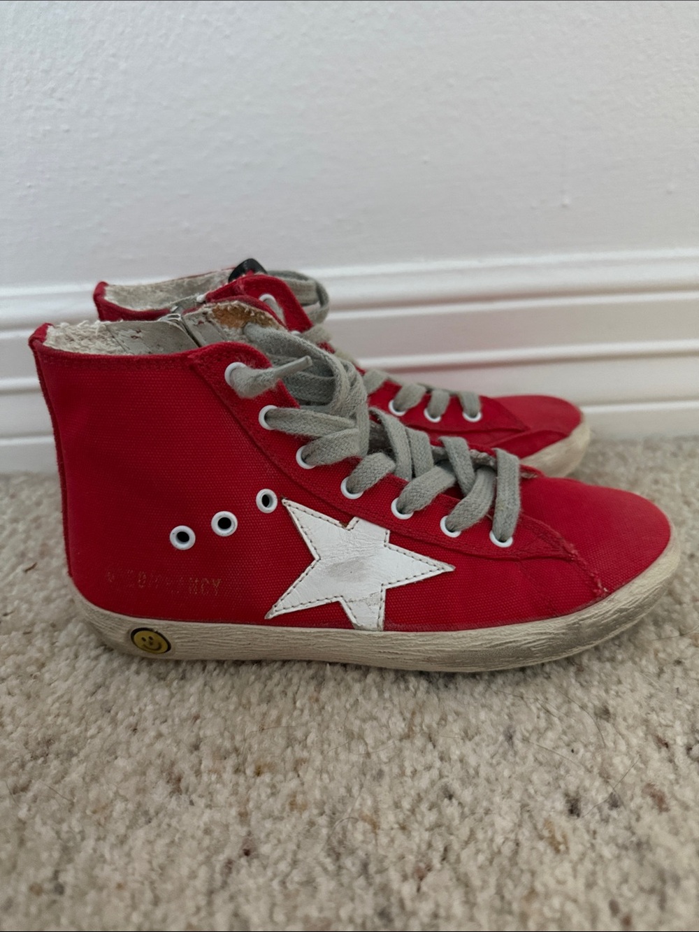 Golden Goose Red High-Top Kids Sneakers with White Star size 30 or 12 toddler